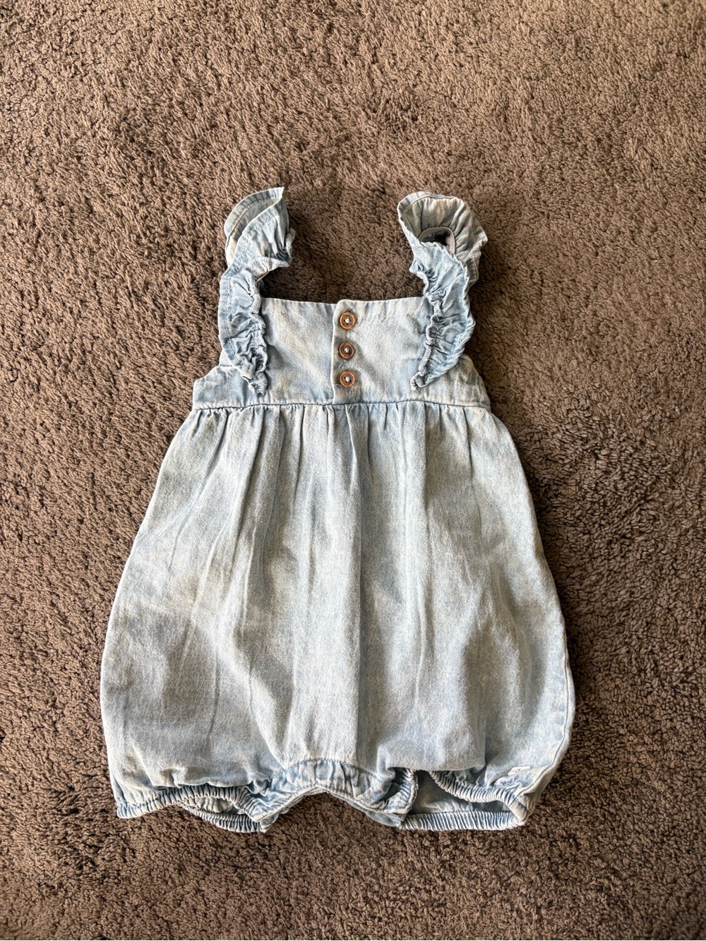 7 For All Mankind Light Blue Denim Ruffle Strap Bubble Romper